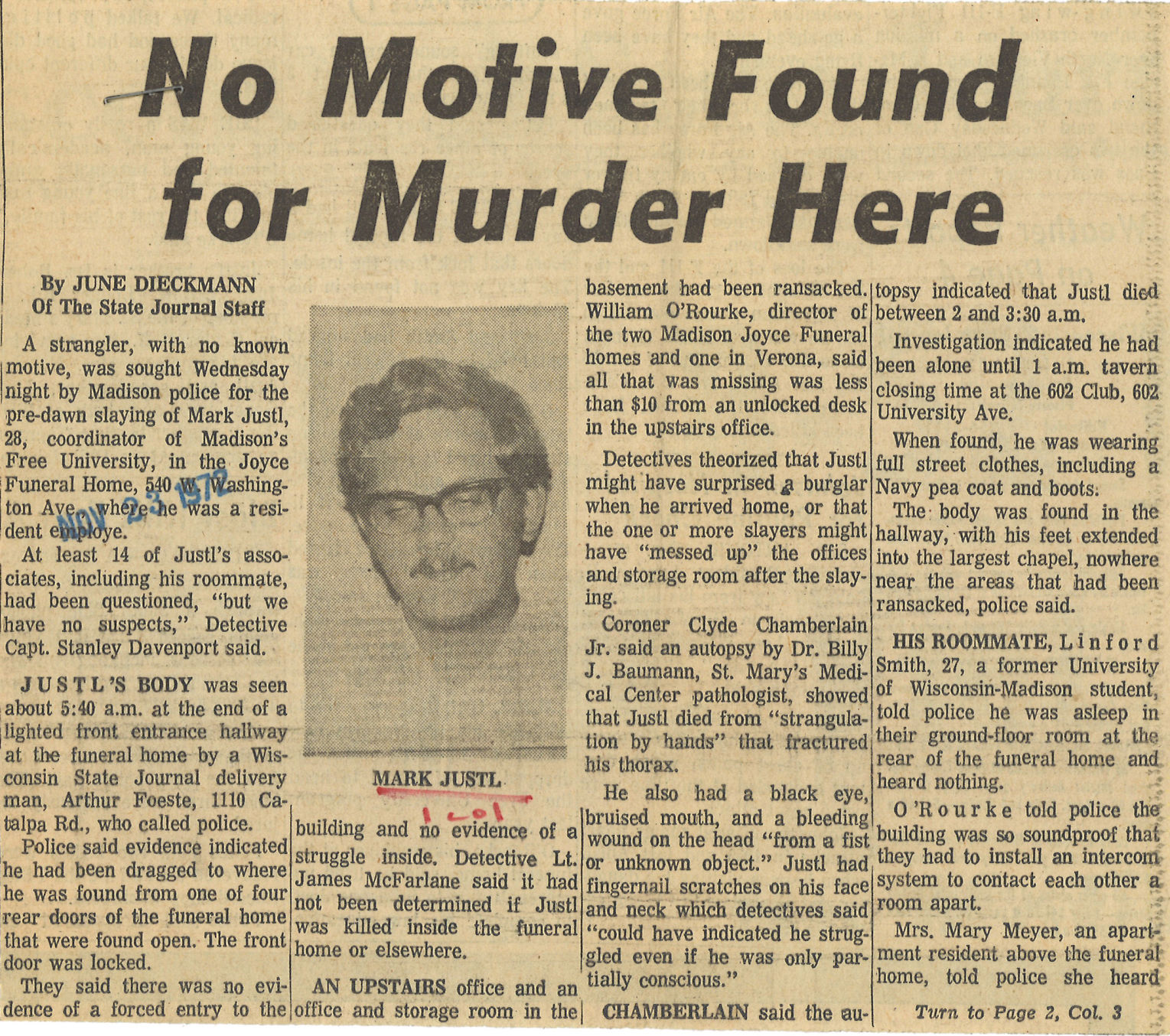 Mark Justl, 1972